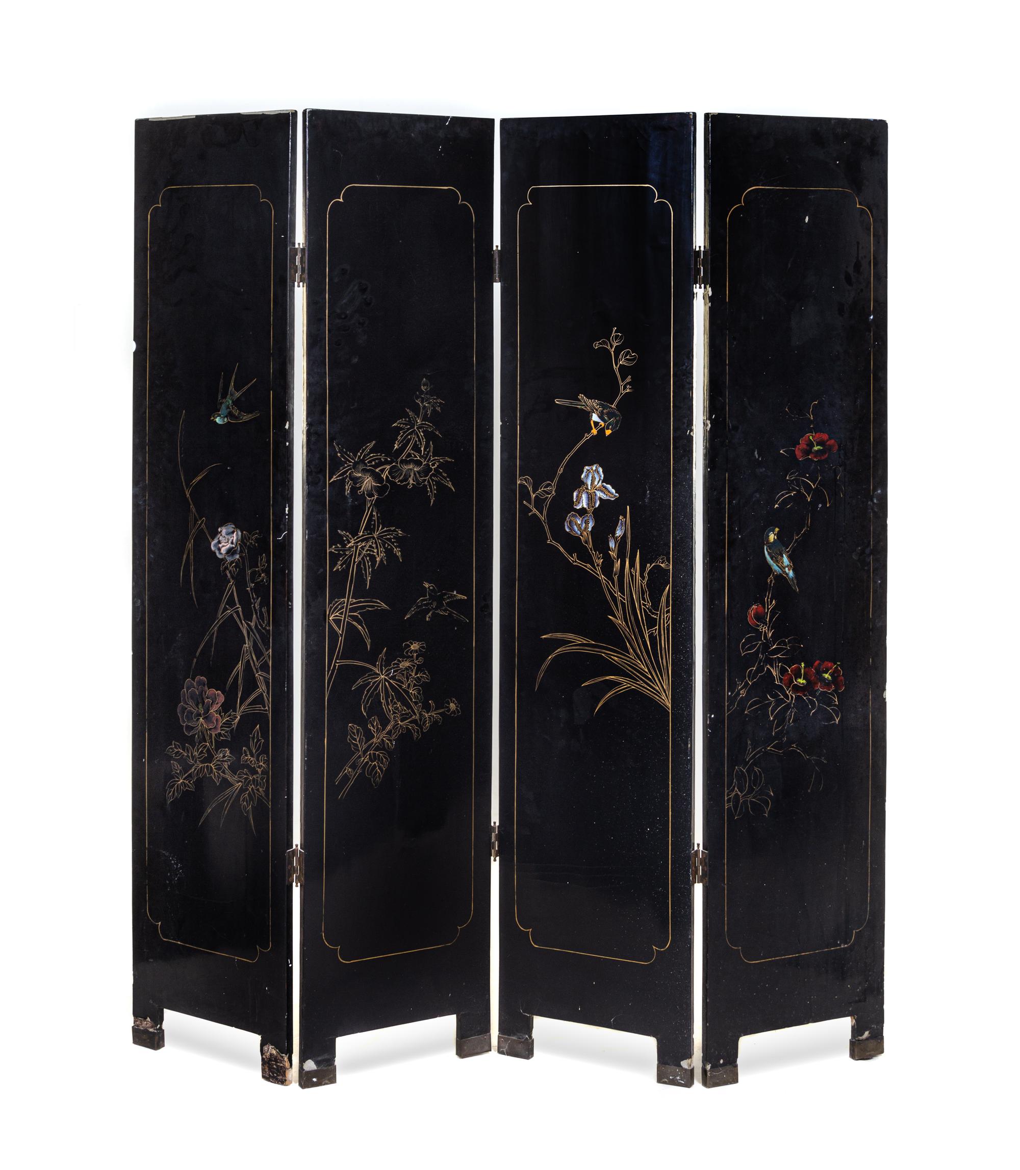 A Chinese Hardstone Inset Floor Screen