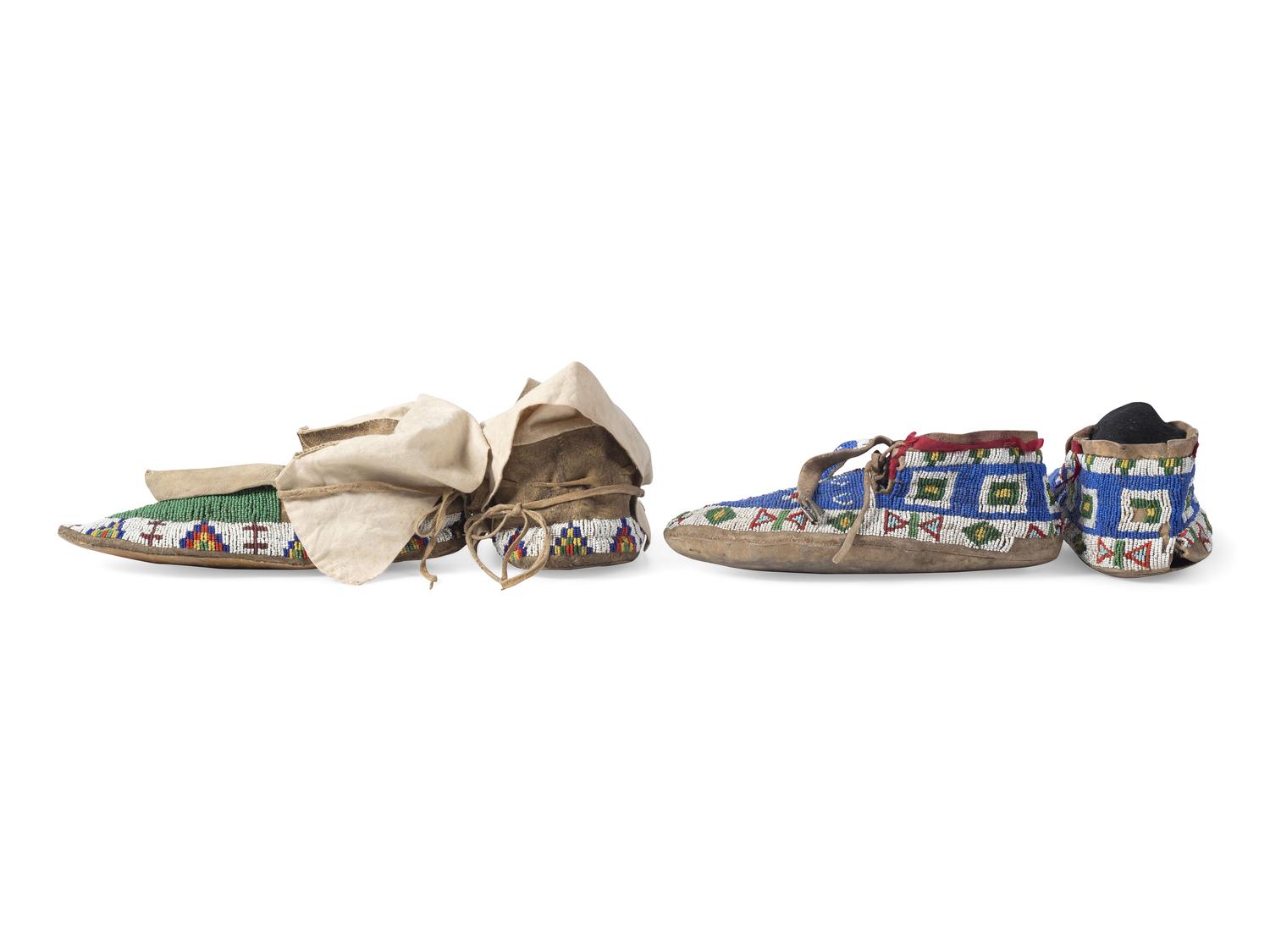 Sioux Beaded Hide Moccasins, with Horse Tracks
