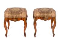 A Pair of Continental Rococo Style Gilt-Metal-Mounted Walnut Tabourets