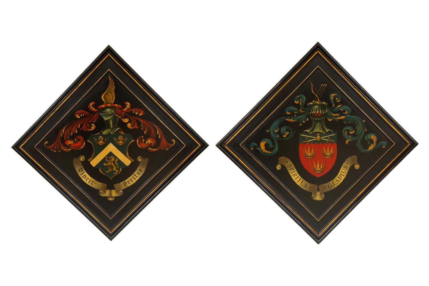 Two Modern Framed Panels Painted with Heraldic Crests