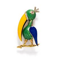 CORLETTO, ENAMEL AND GEMSTONE BIRD BROOCH