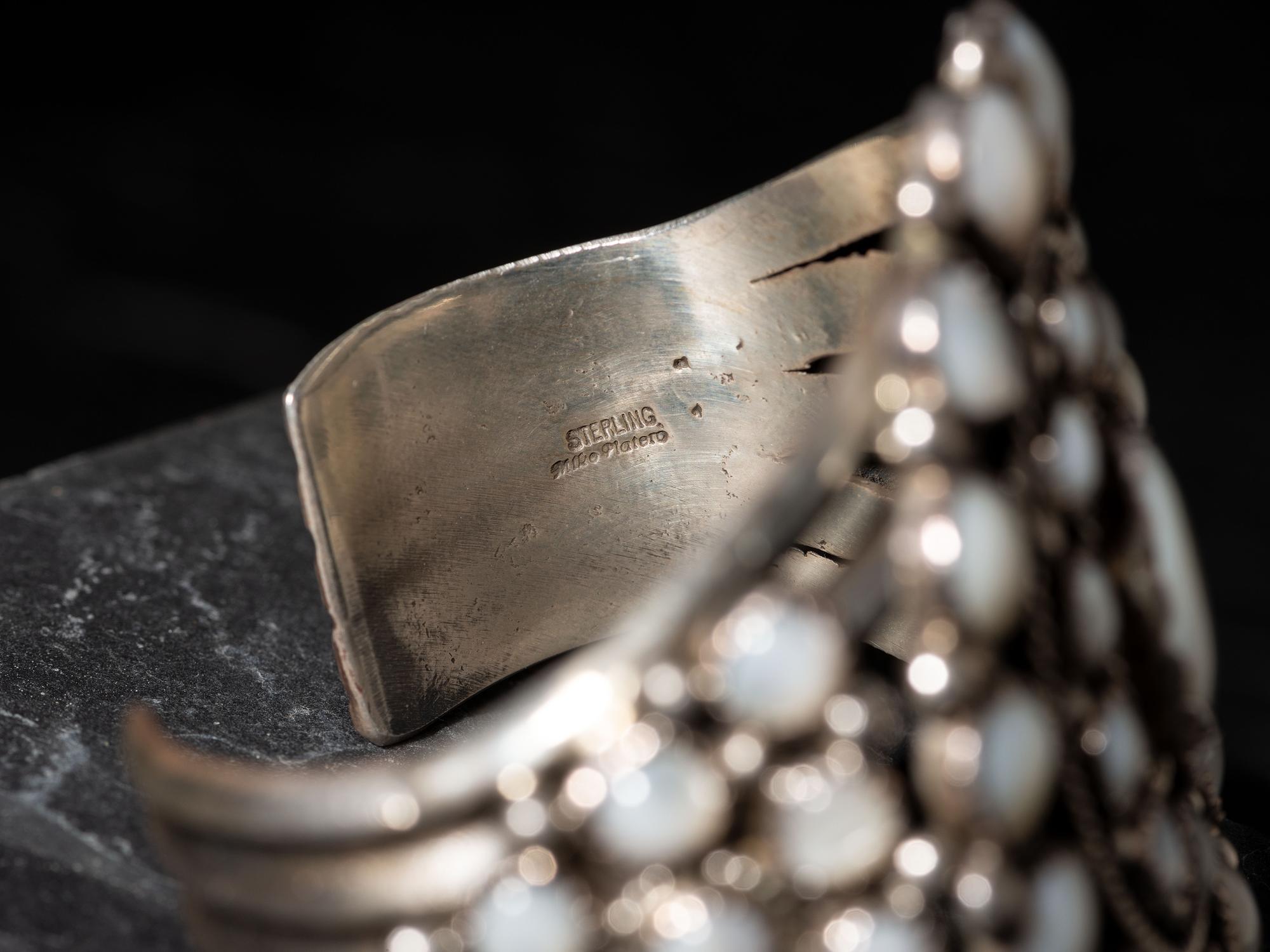 Sterling Silver and Shell Cluster Cuff Bracelet, PLUS