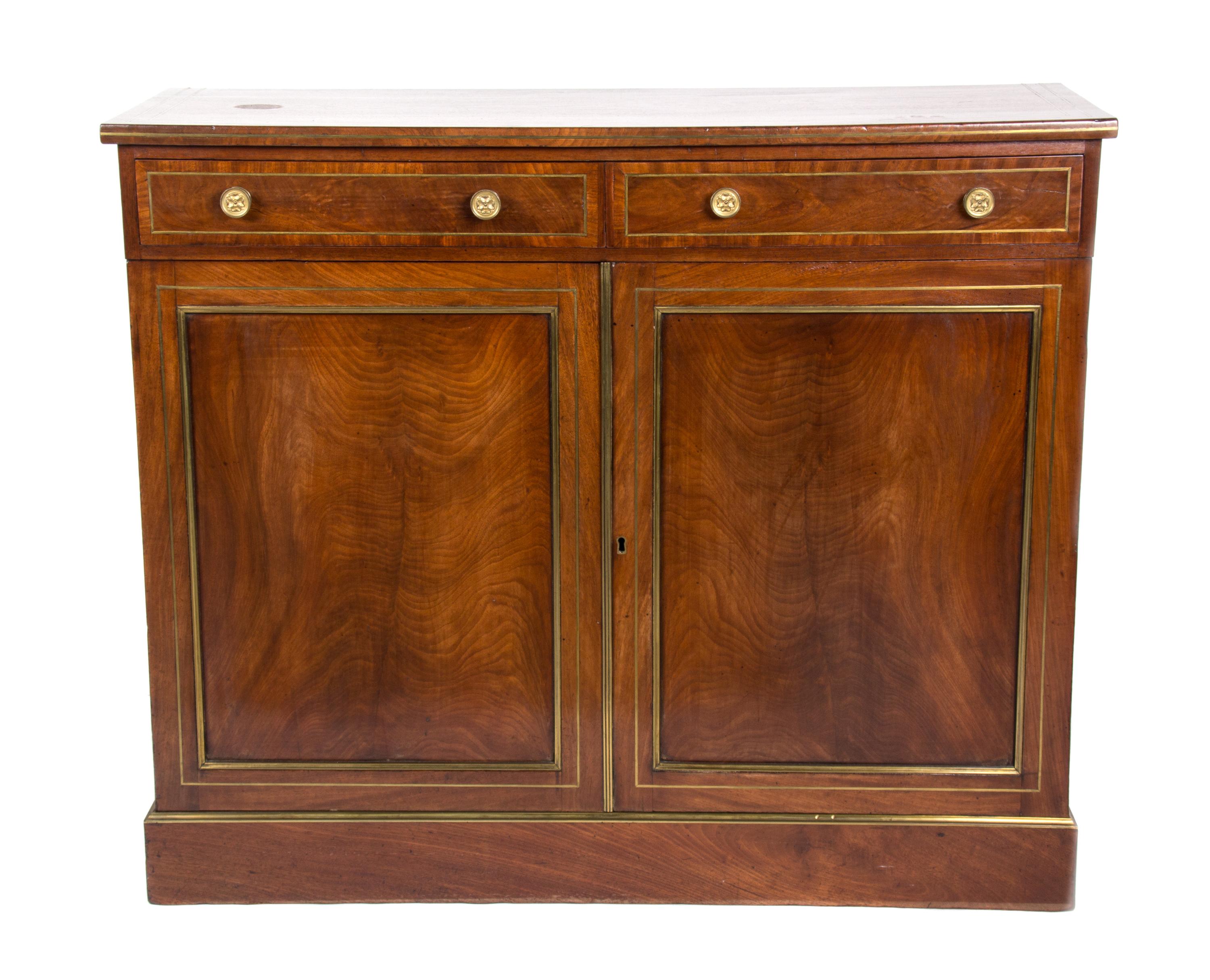 A Regency Brass Inlaid Mahogany Cabinet Height 36 x width 43 x depth 15 1/2 inches. — 19TH CENTURY