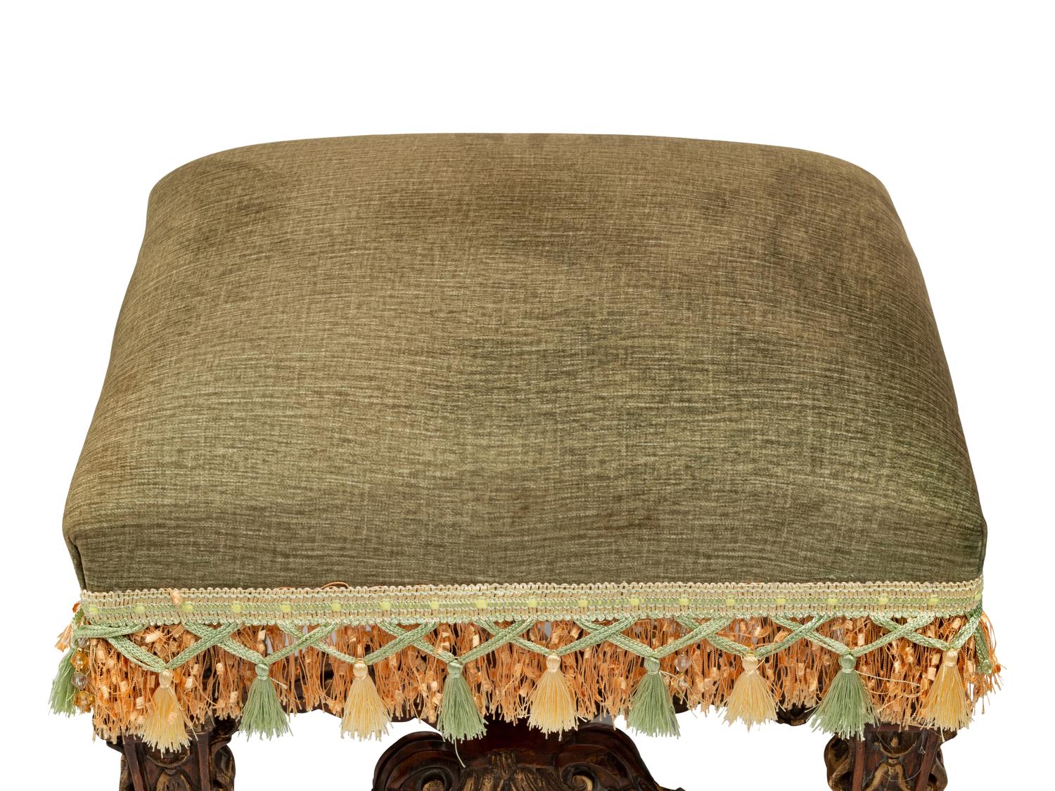 A Pair of Louis XIV Style Carved and Parcel Gilt Tabourets