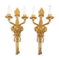A Pair of Louis XVI Style Gilt Bronze Two-Light Sconces