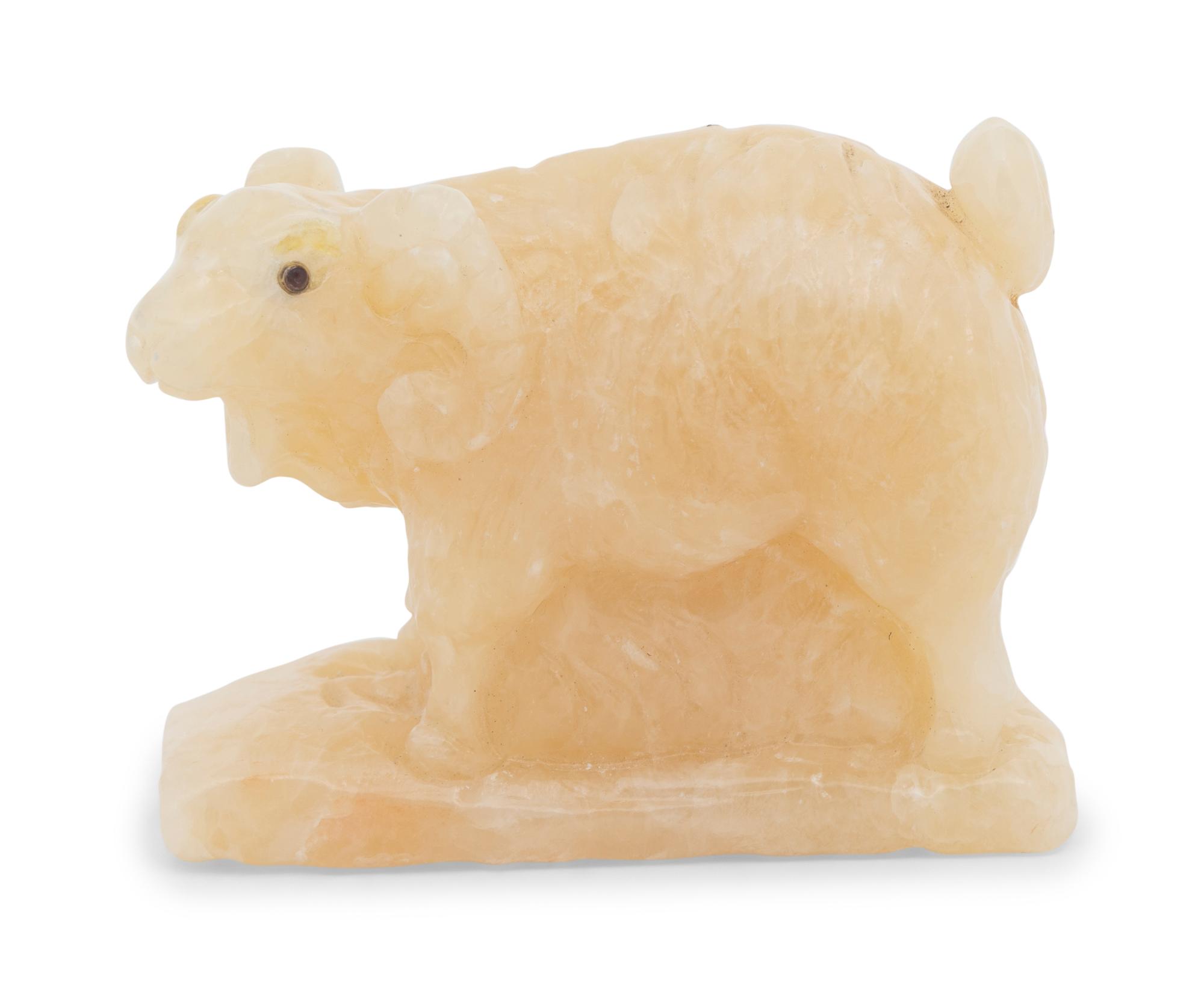 A Ruby-Inset Carved Hardstone Ram Figure