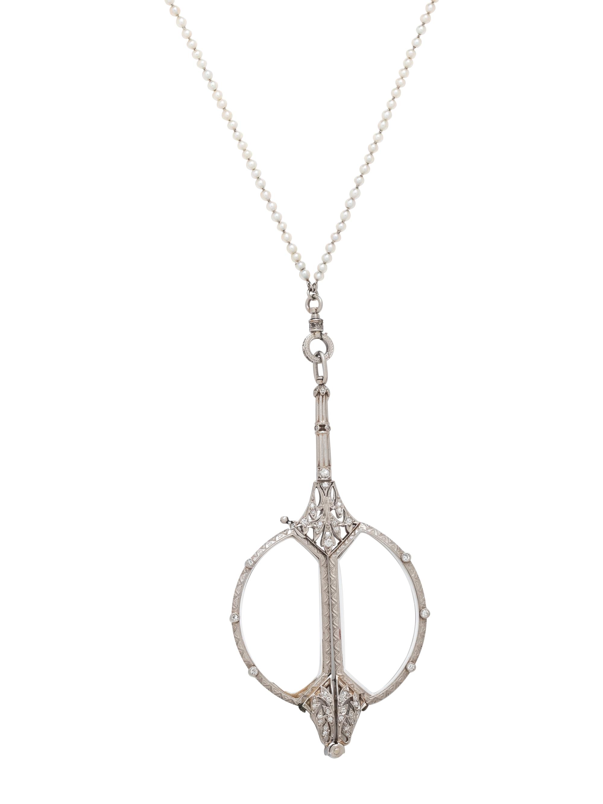 ANTIQUE, DIAMOND AND SEED PEARL LORGNETTE