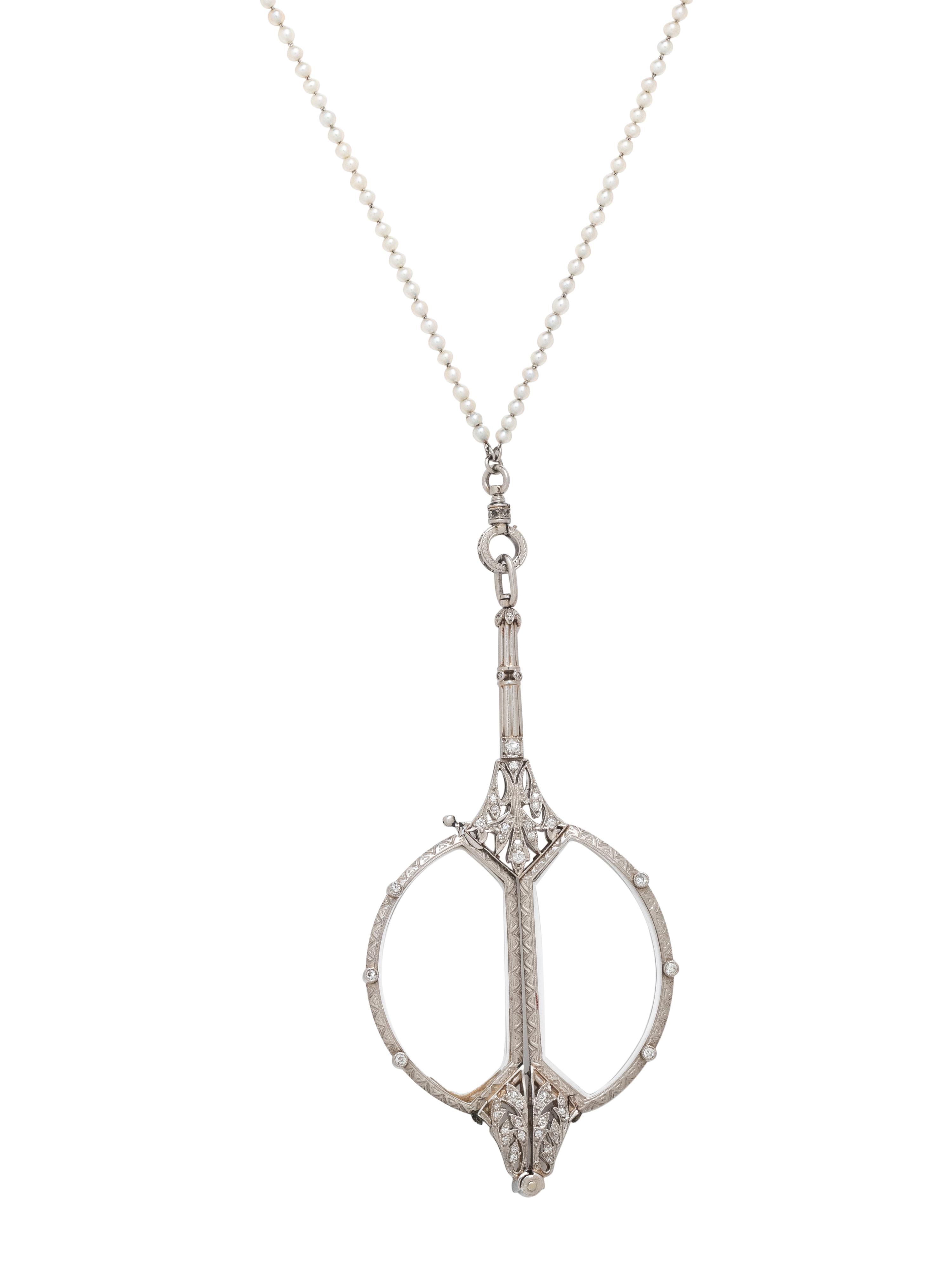 ANTIQUE, DIAMOND AND SEED PEARL LORGNETTE