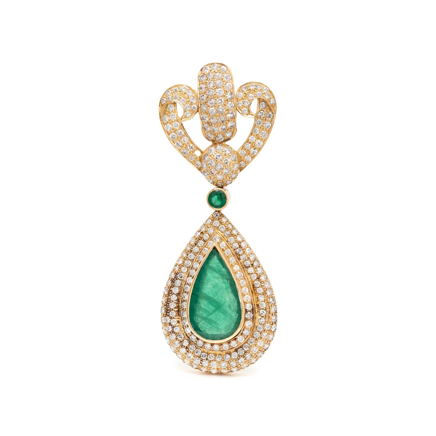 DIAMOND AND SYNTHETIC EMERALD BROOCH