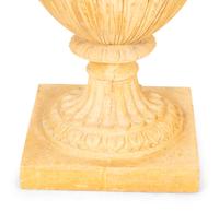 A Pair of Cast Terra Cotta Covered Garden Urns on Painted Wood Pedestals