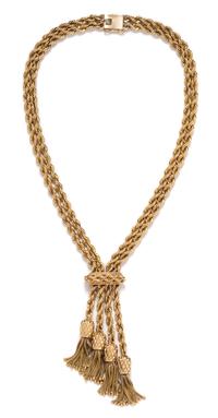 A Yellow Gold Tassel Necklace, 65.90 dwts.