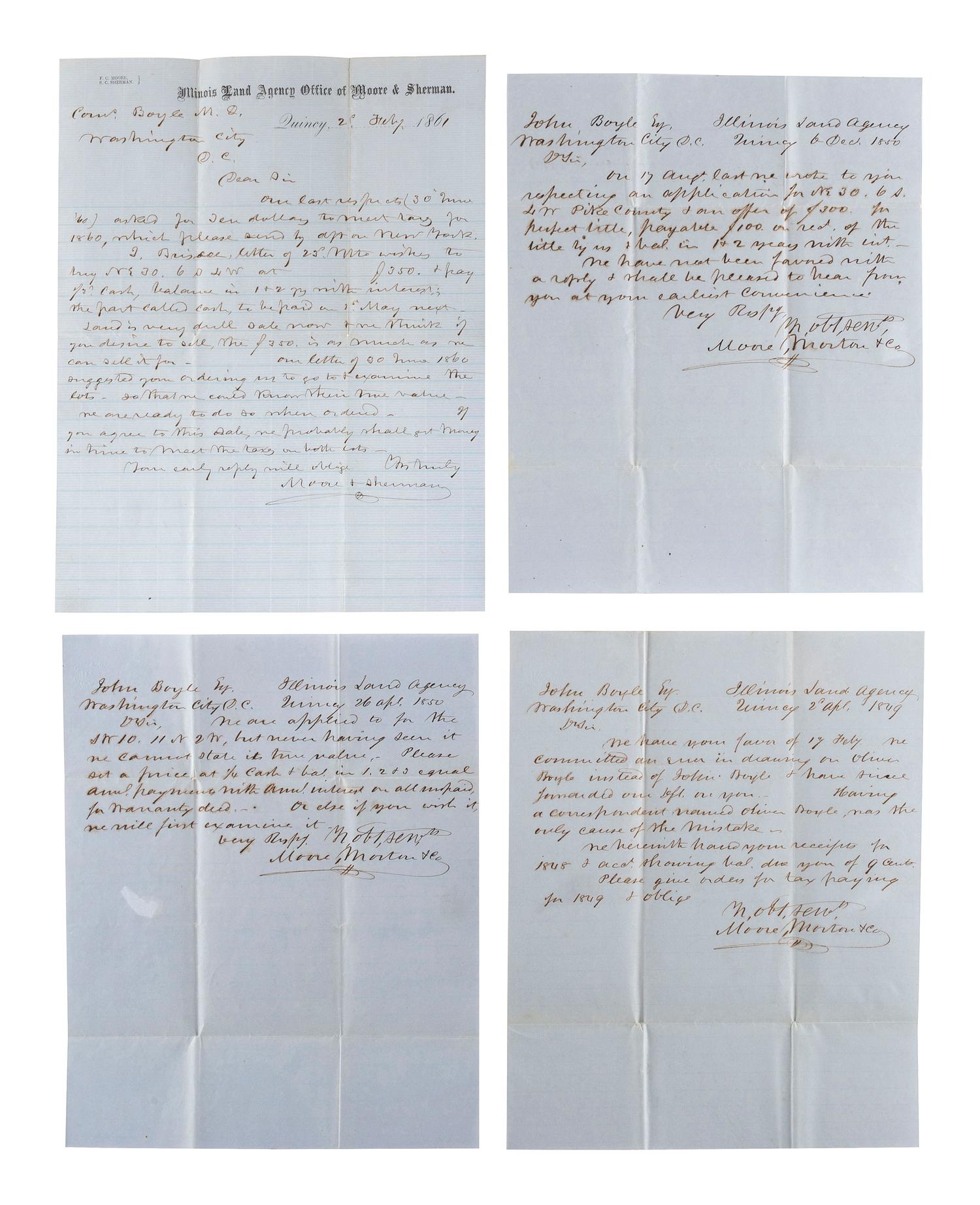 [ILLINOIS] -- [BOYLE, John (1777-1849)]. Archive of correspondence and documents related to the land holdings of speculator, businessman, and Secretary of the Navy John Boyle.