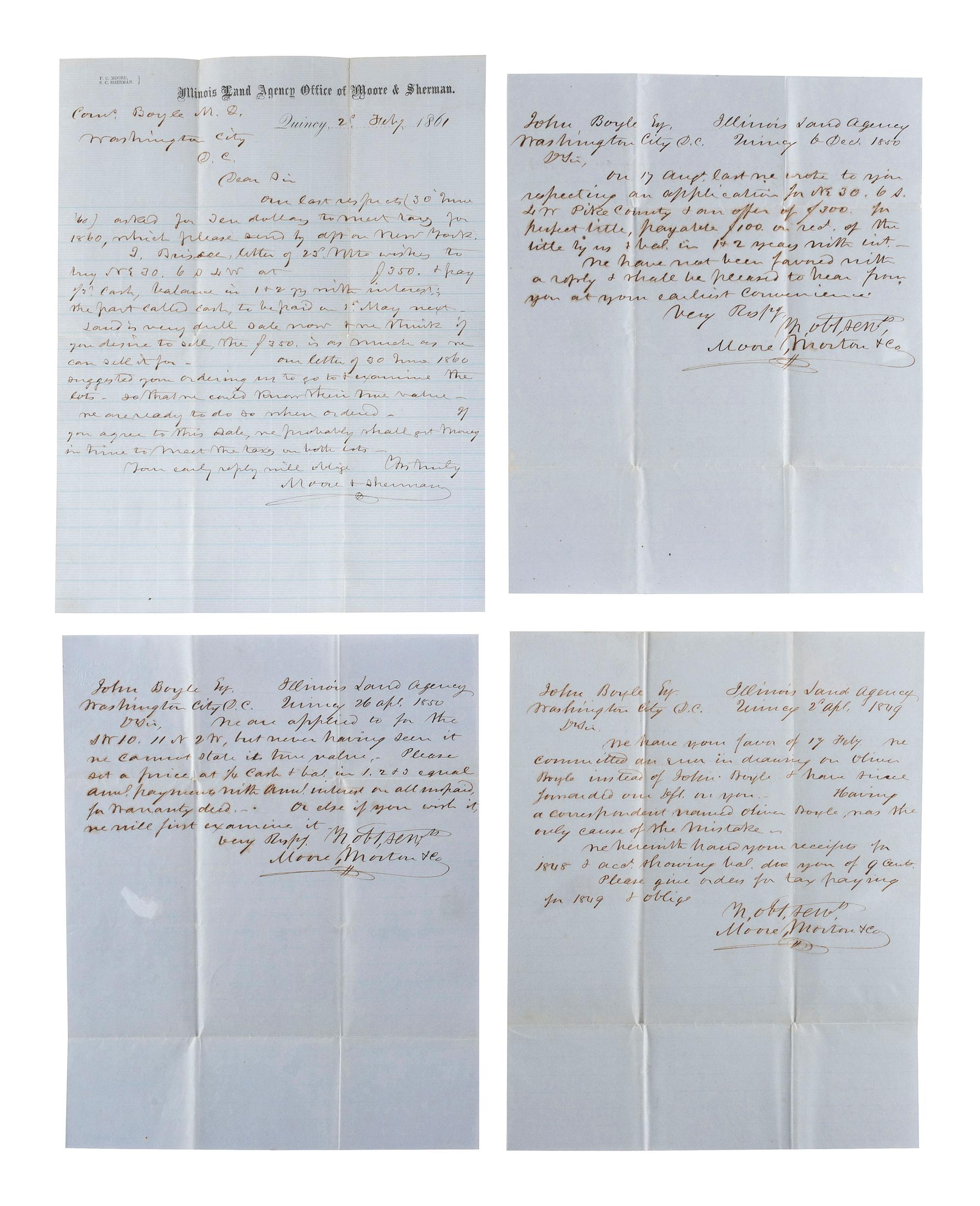 [ILLINOIS] -- [BOYLE, John (1777-1849)]. Archive of correspondence and documents related to the land holdings of speculator, businessman, and Secretary of the Navy John Boyle.