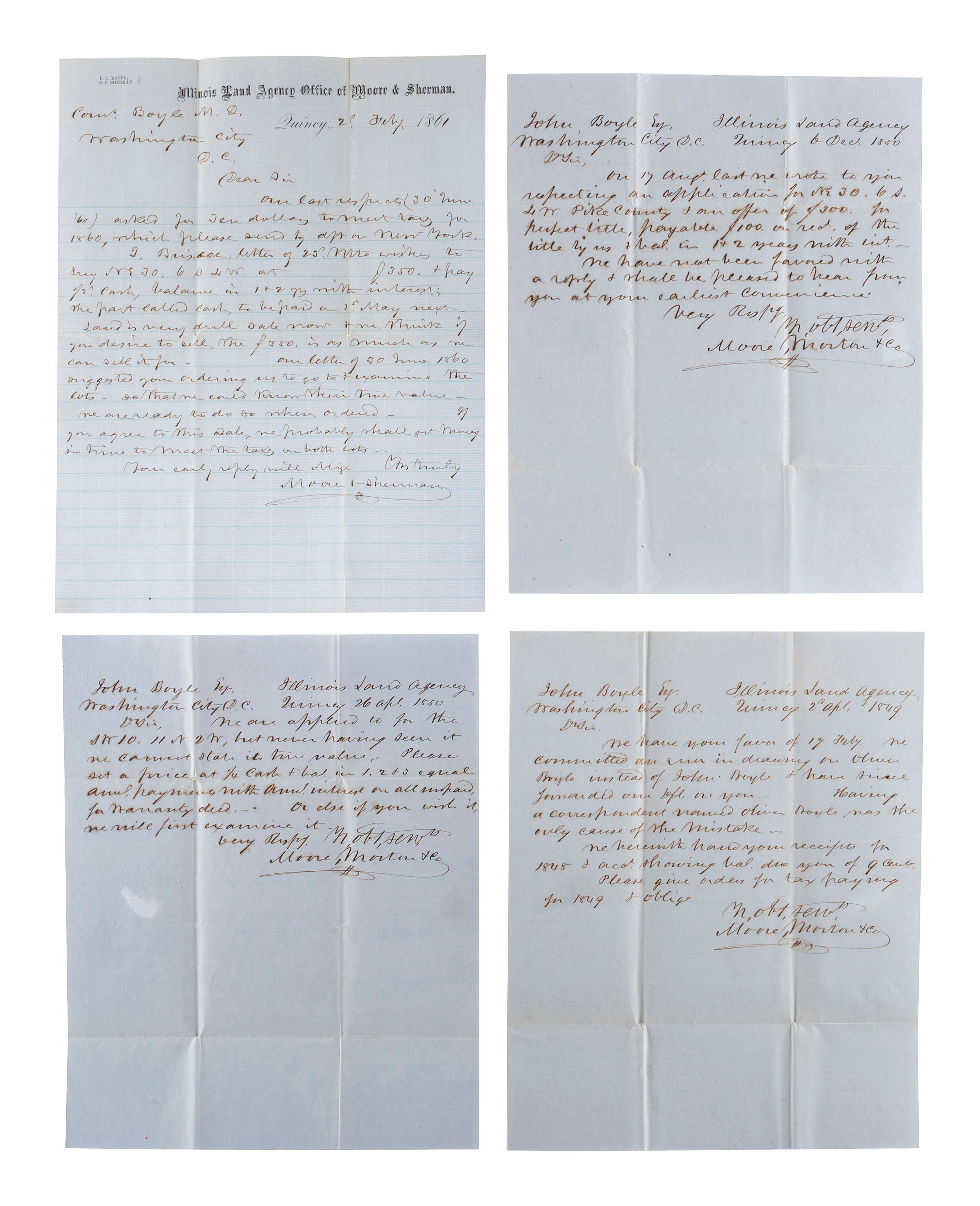 [ILLINOIS] -- [BOYLE, John (1777-1849)]. Archive of correspondence and documents related to the land holdings of speculator, businessman, and Secretary of the Navy John Boyle.