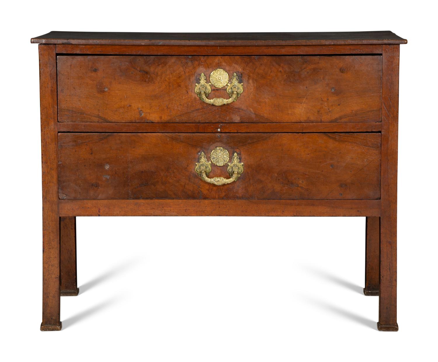 A Continental Walnut Two-Drawer Commode