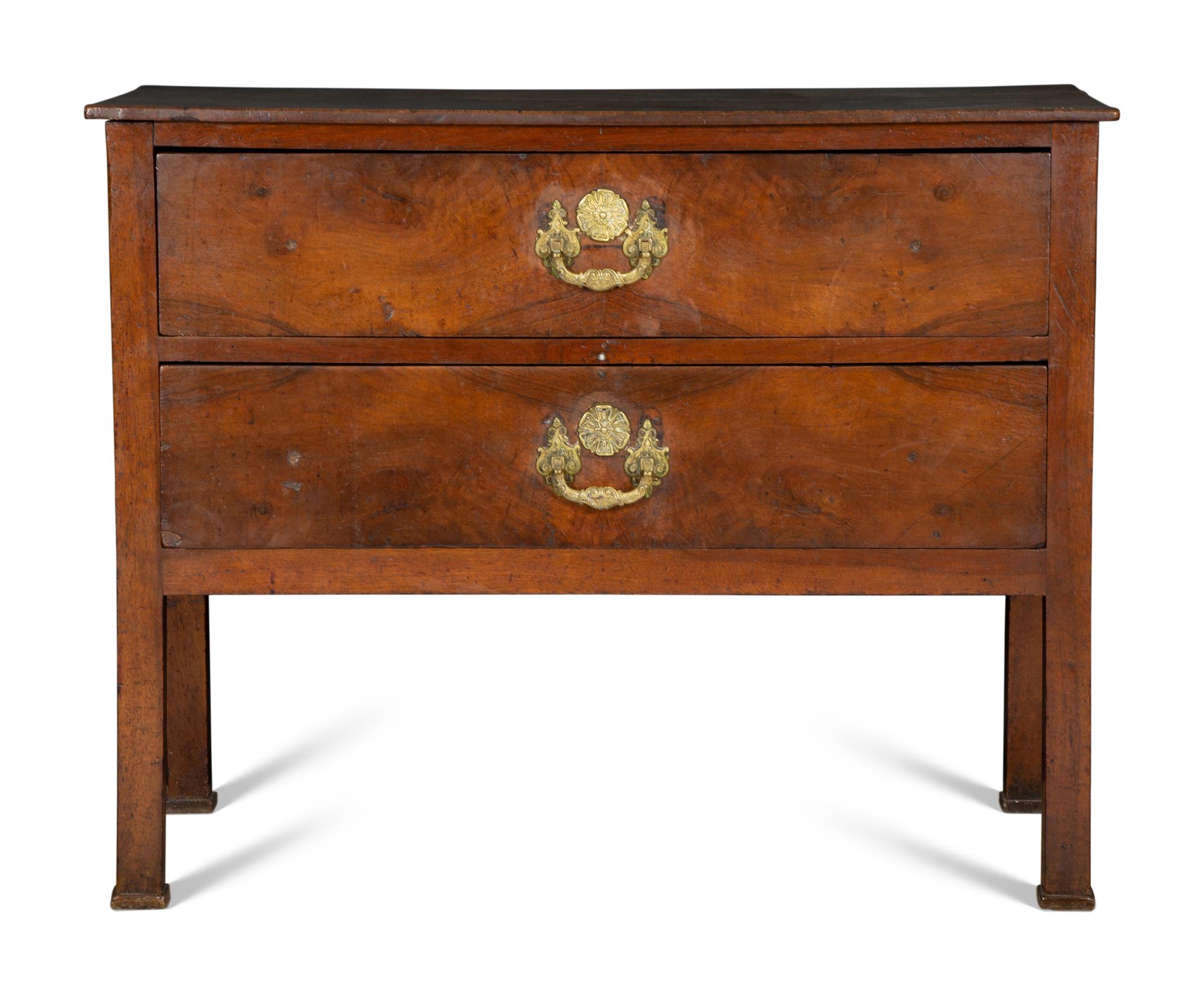 A Continental Walnut Two-Drawer Commode