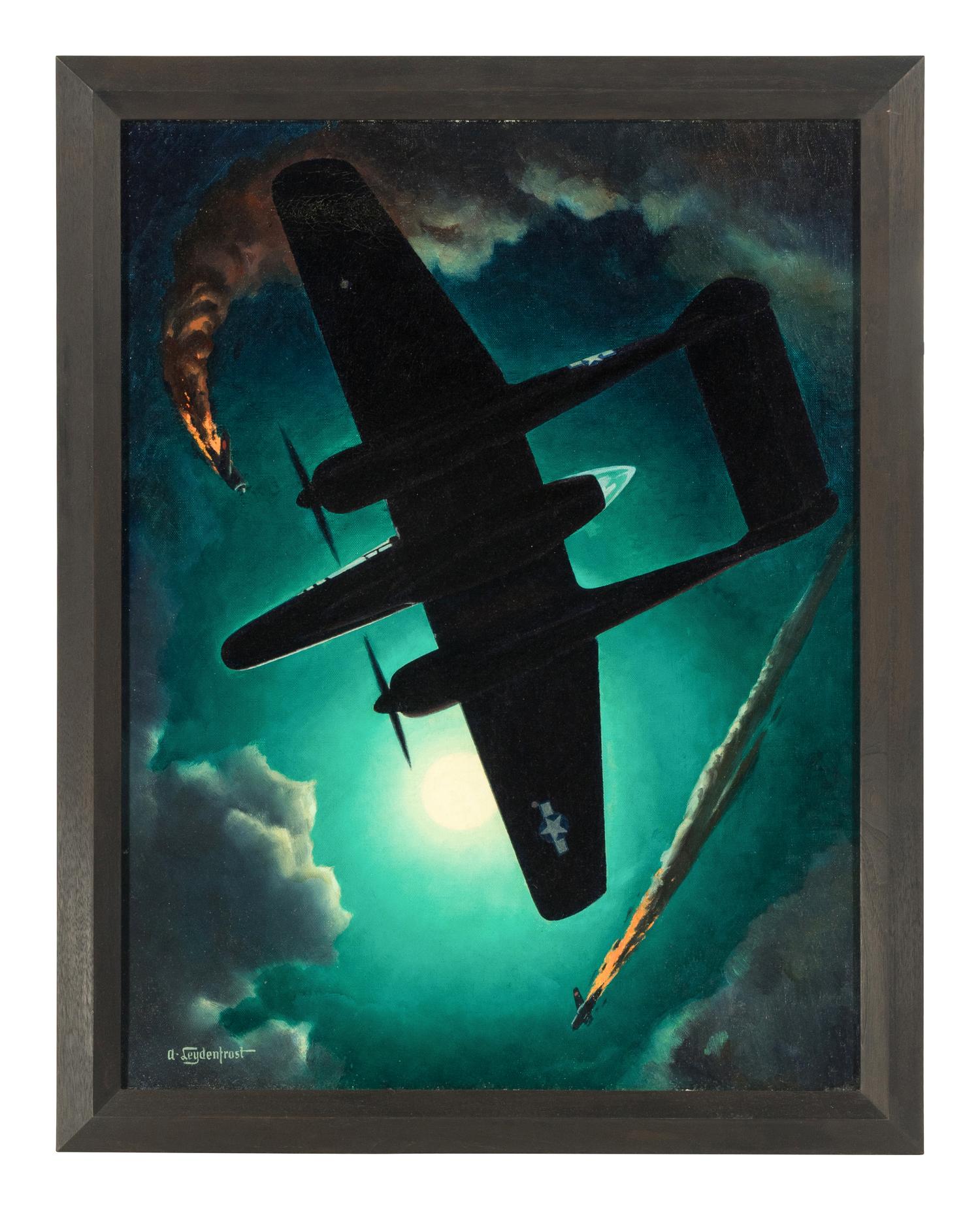 LEYDENFROST, Alexander (1888-1961). The Black Widow Flies at Night (Northrop's P-61). c. 1945.
