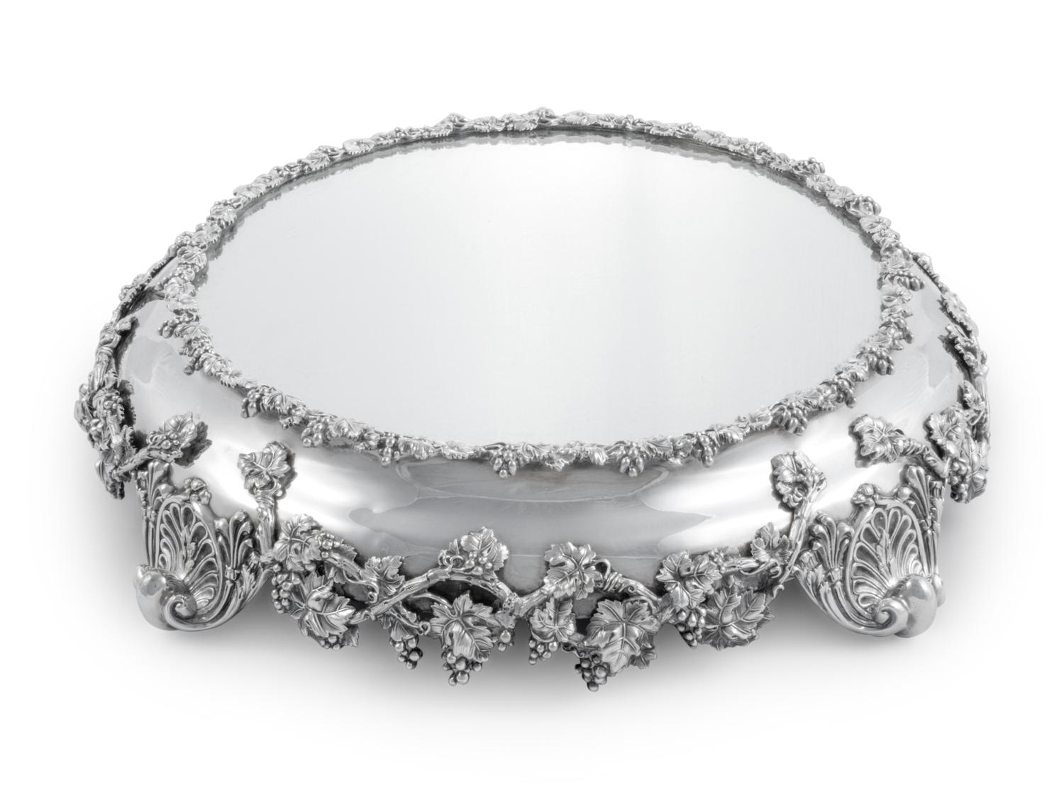 A Silver-Plate and Mirror-Inset Table Plateau