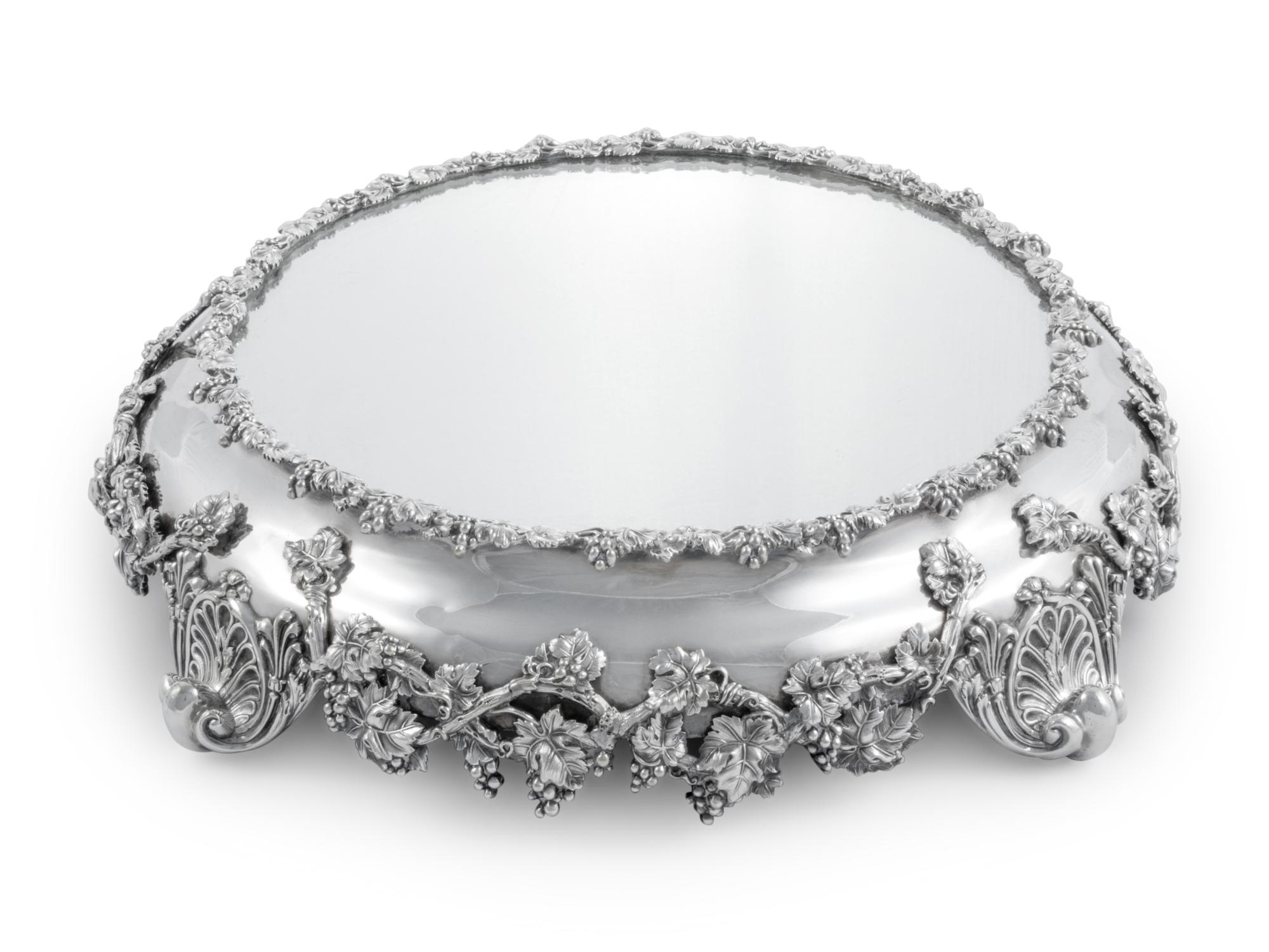 A Silver-Plate and Mirror-Inset Table Plateau