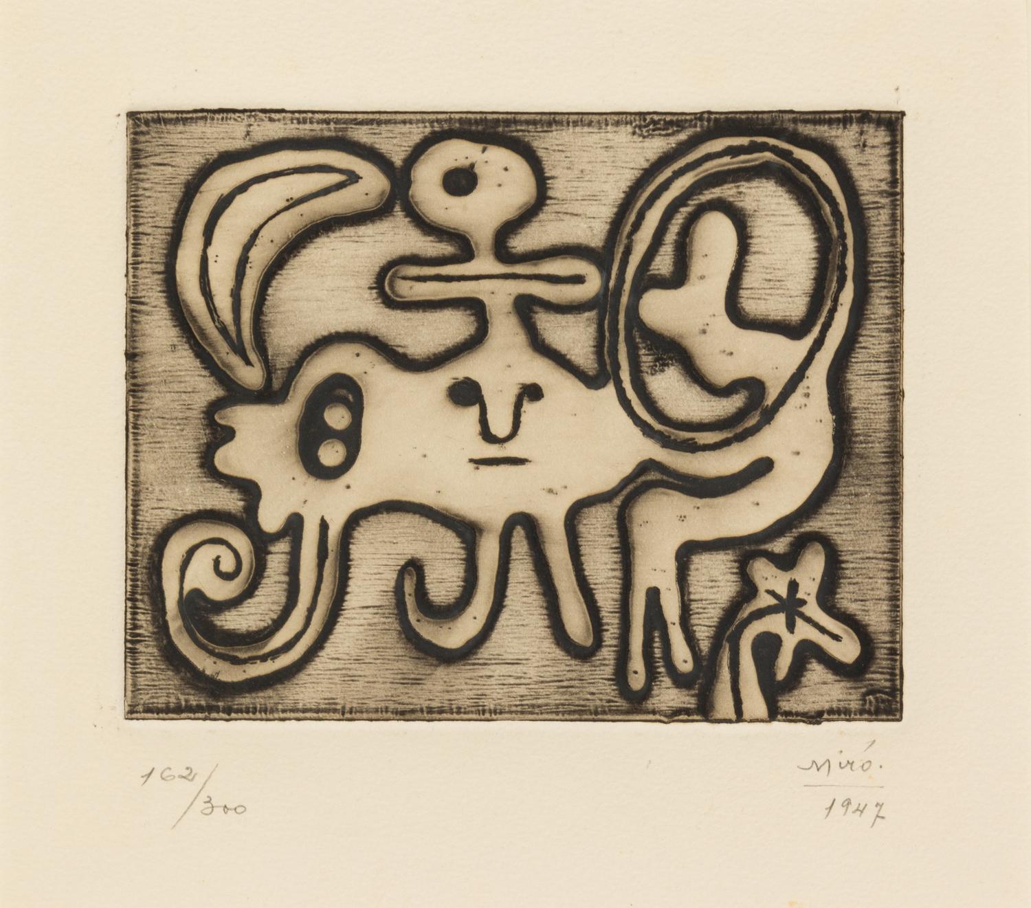 Joan Miró, (Spanish, 1893-1983), Femme et Oiseau devant la Lune (from Laurels Number One), 1947