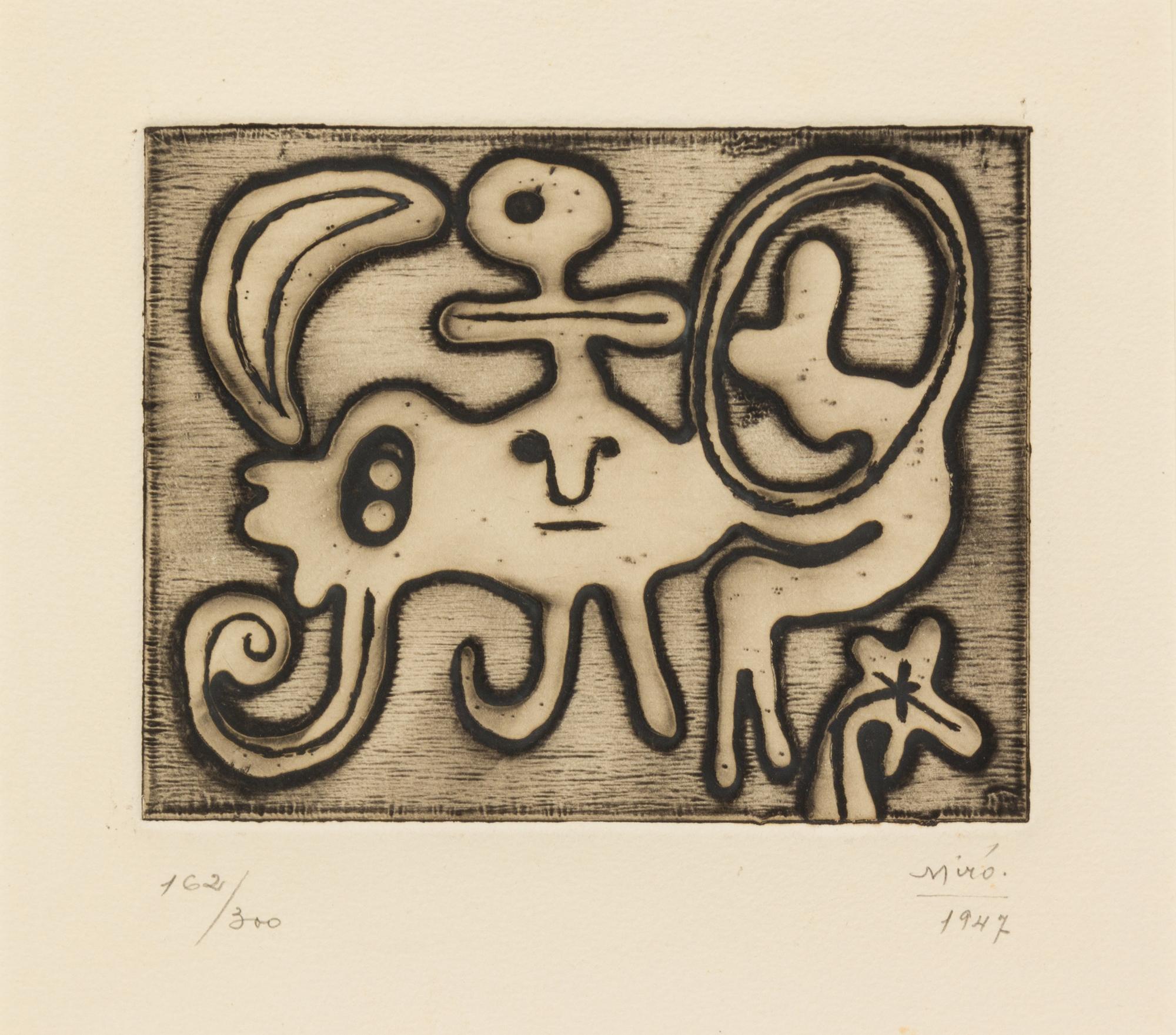 Joan Miró, (Spanish, 1893-1983), Femme et Oiseau devant la Lune (from Laurels Number One), 1947