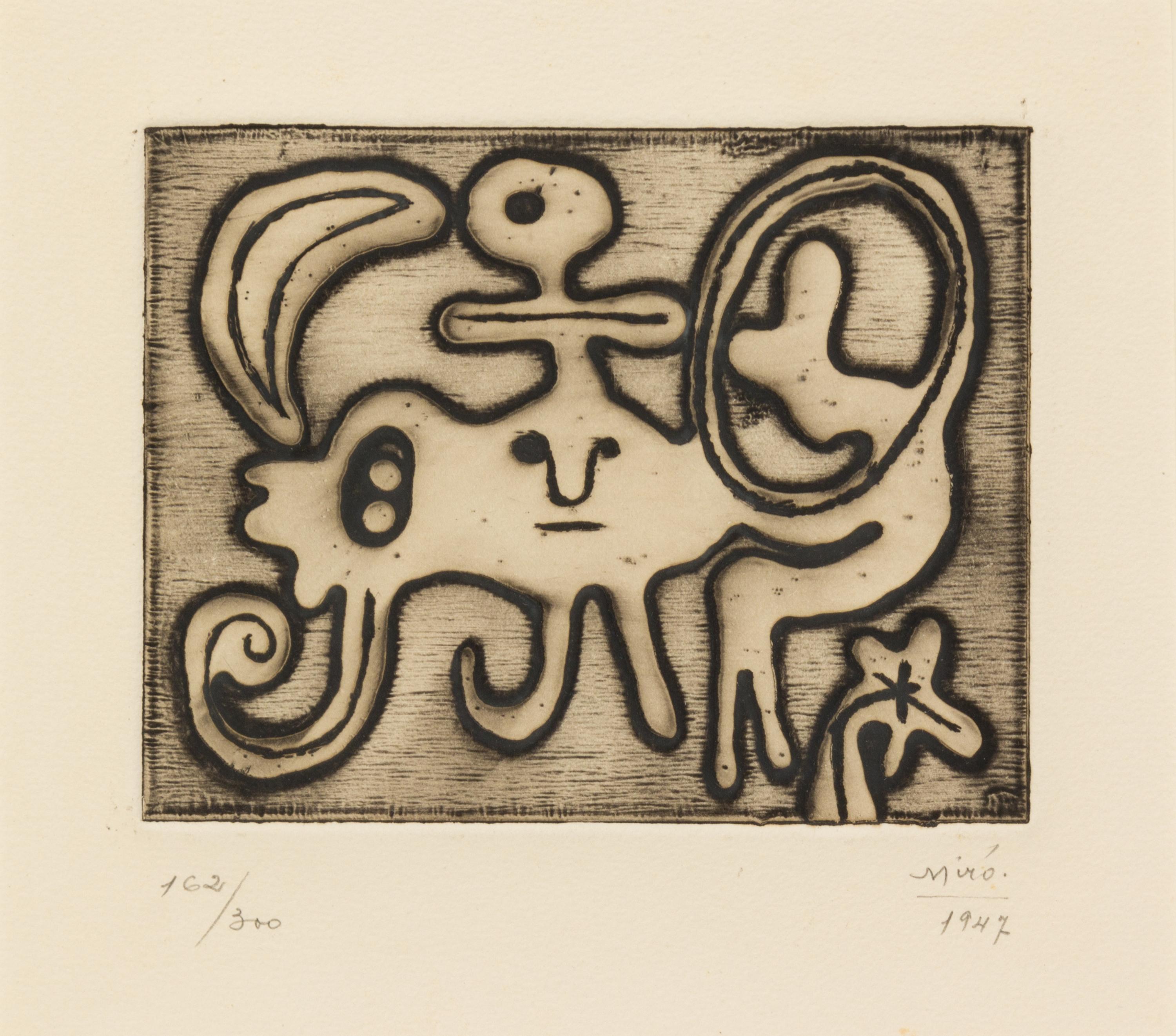 Joan Miró, (Spanish, 1893-1983), Femme et Oiseau devant la Lune (from Laurels Number One), 1947