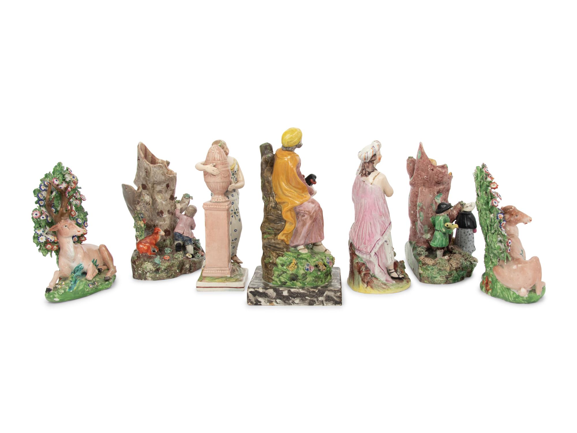 A Group of Seven Staffordshire Ceramic Figures