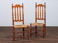 A Pair of William and Mary Bannister-Back Rush Seat Side Chairs