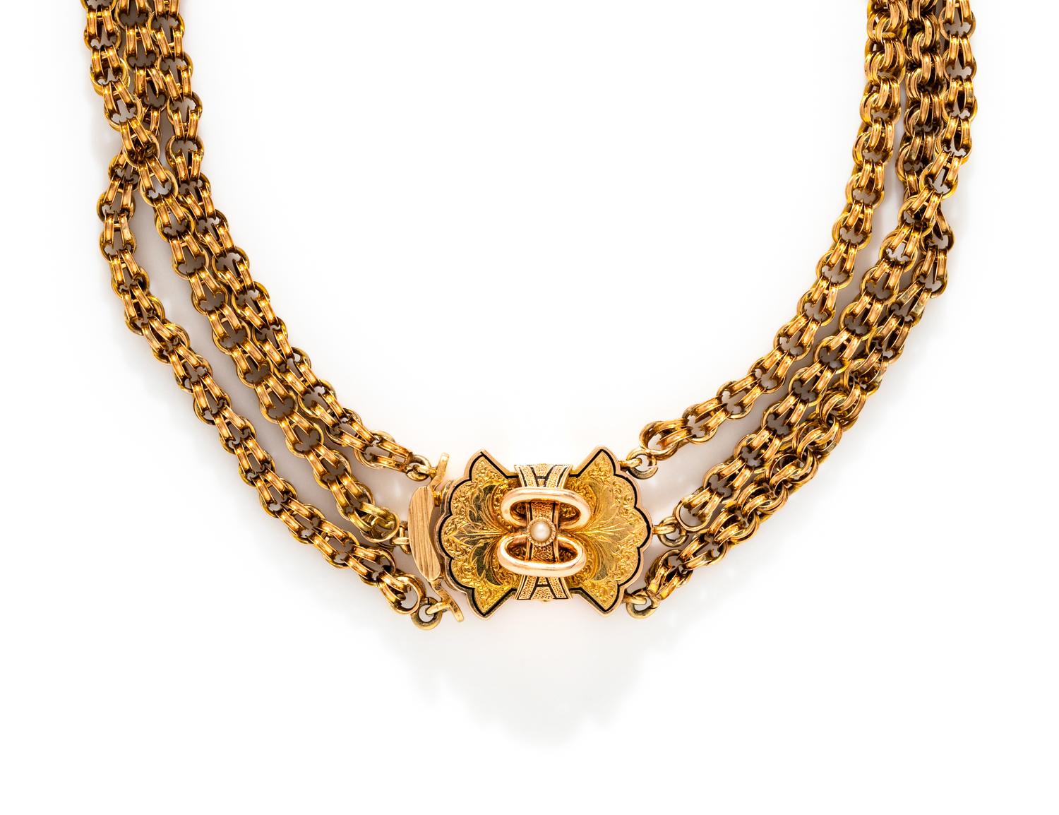 VICTORIAN, YELLOW GOLD MULTICHAIN NECKLACE