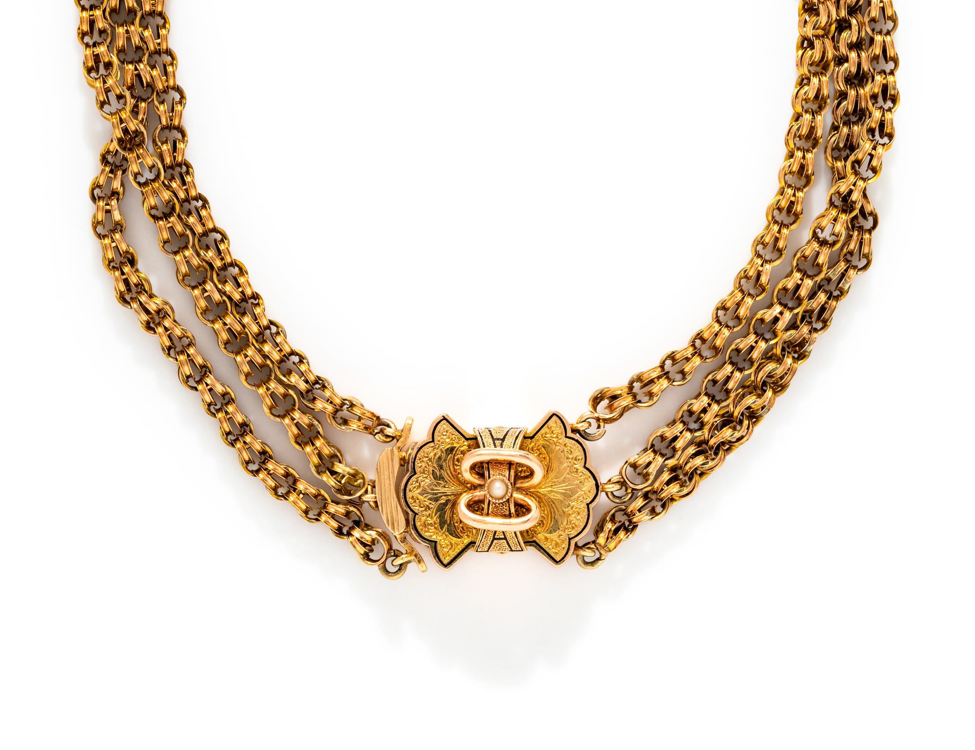 VICTORIAN, YELLOW GOLD MULTICHAIN NECKLACE