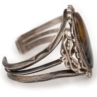 Navajo Fred Harvey Era Silver and Petrified Wood Cuff Bracelet