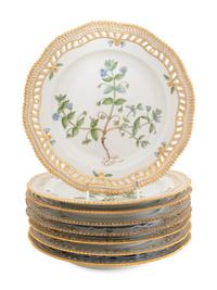 A Set of Eight Royal Copenhagen Flora Danica Reticulated Luncheon Plates