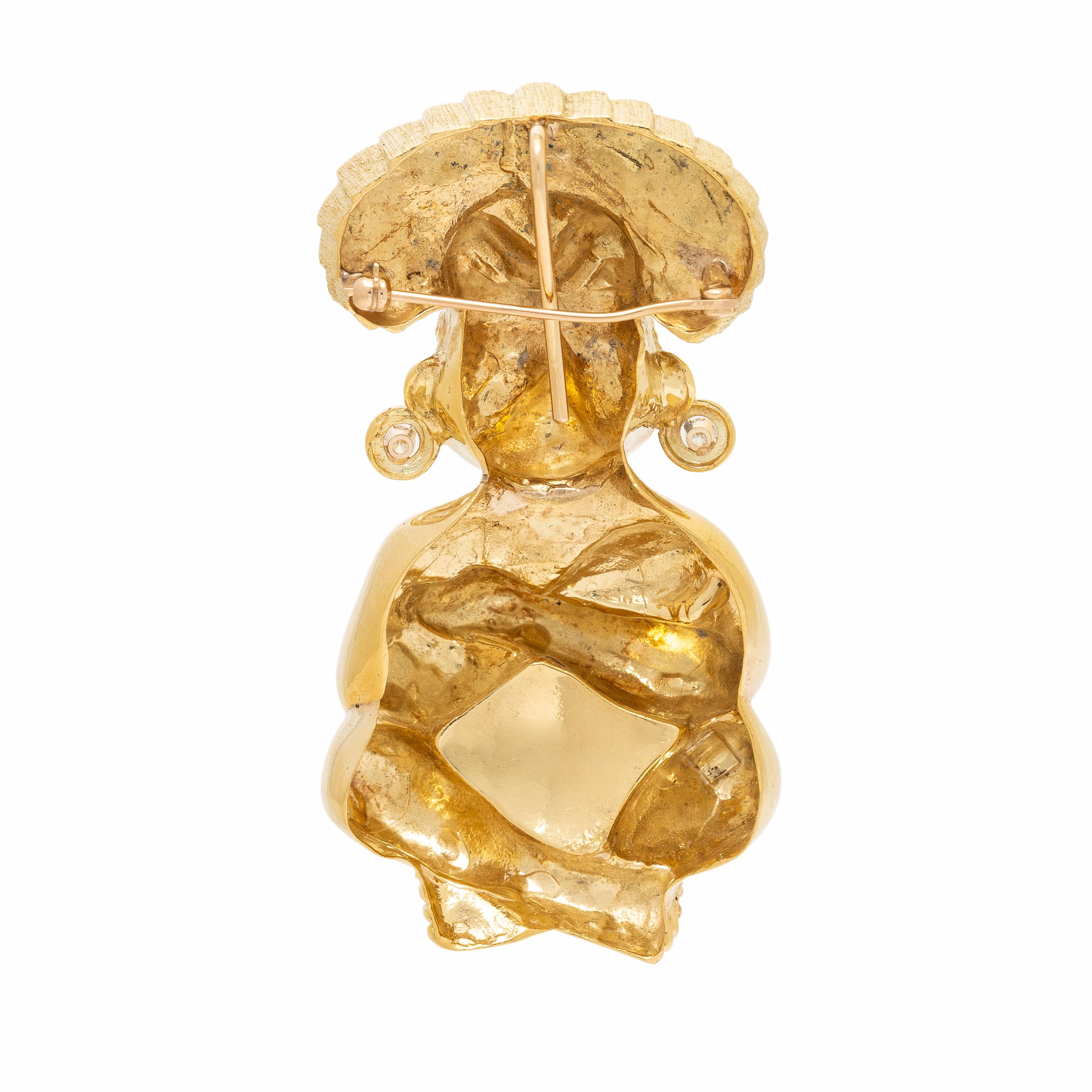 Yellow Gold and Diamond Figural Pendant Brooch