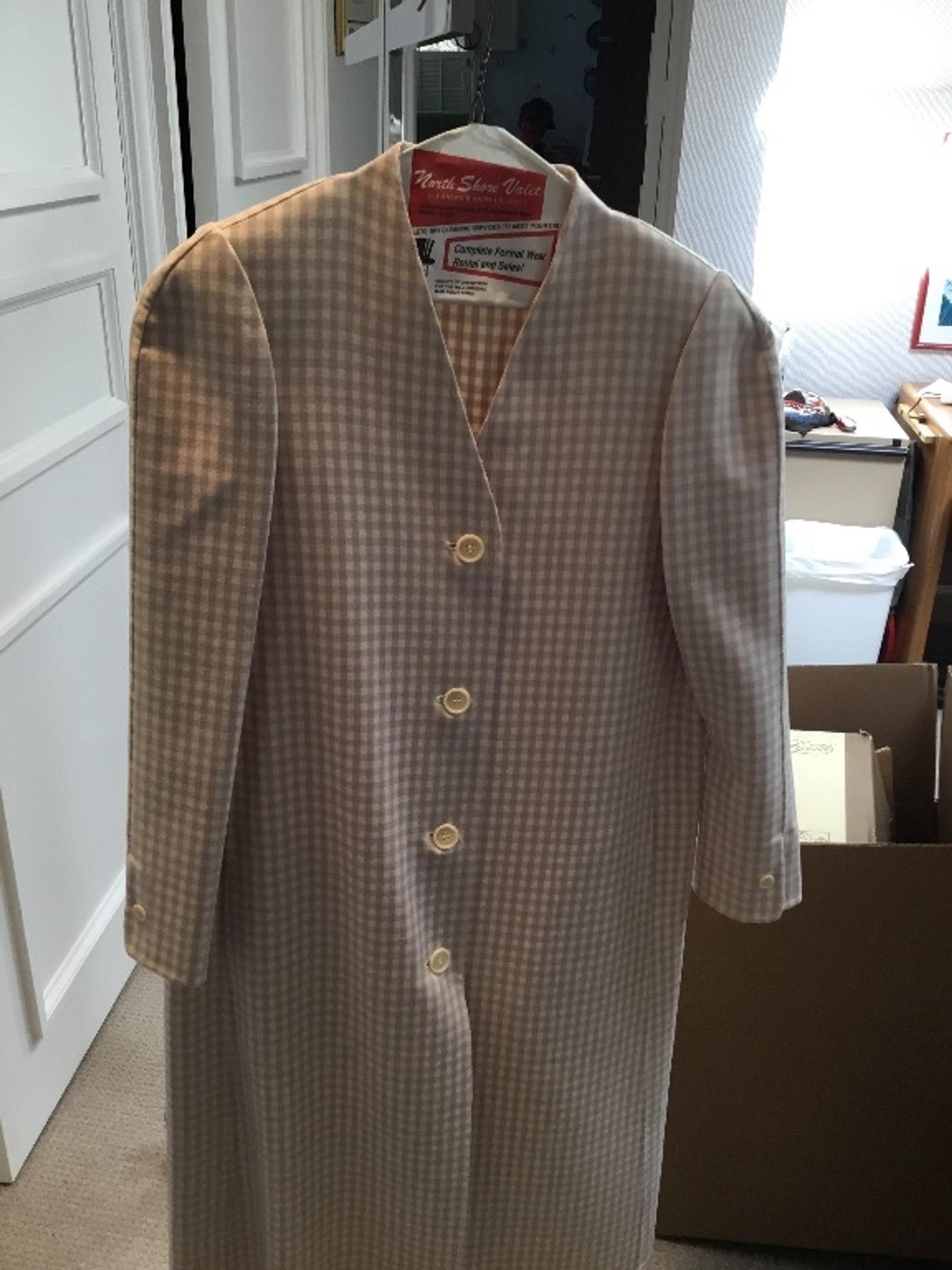 A Halston Lavender and Cream Wool Check Coat, Size 8.