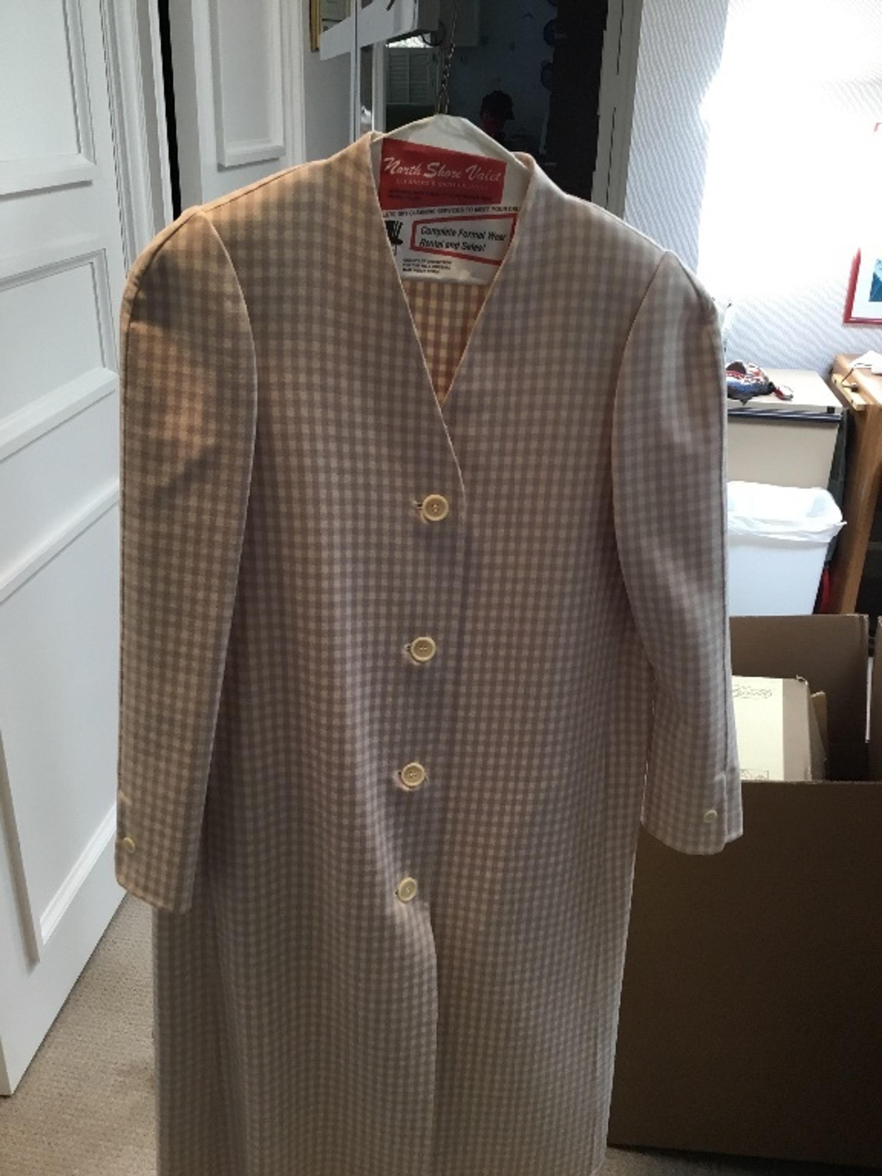 A Halston Lavender and Cream Wool Check Coat, Size 8.