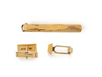 CARTIER, YELLOW GOLD TIE CLIP AND CUFFLINKS