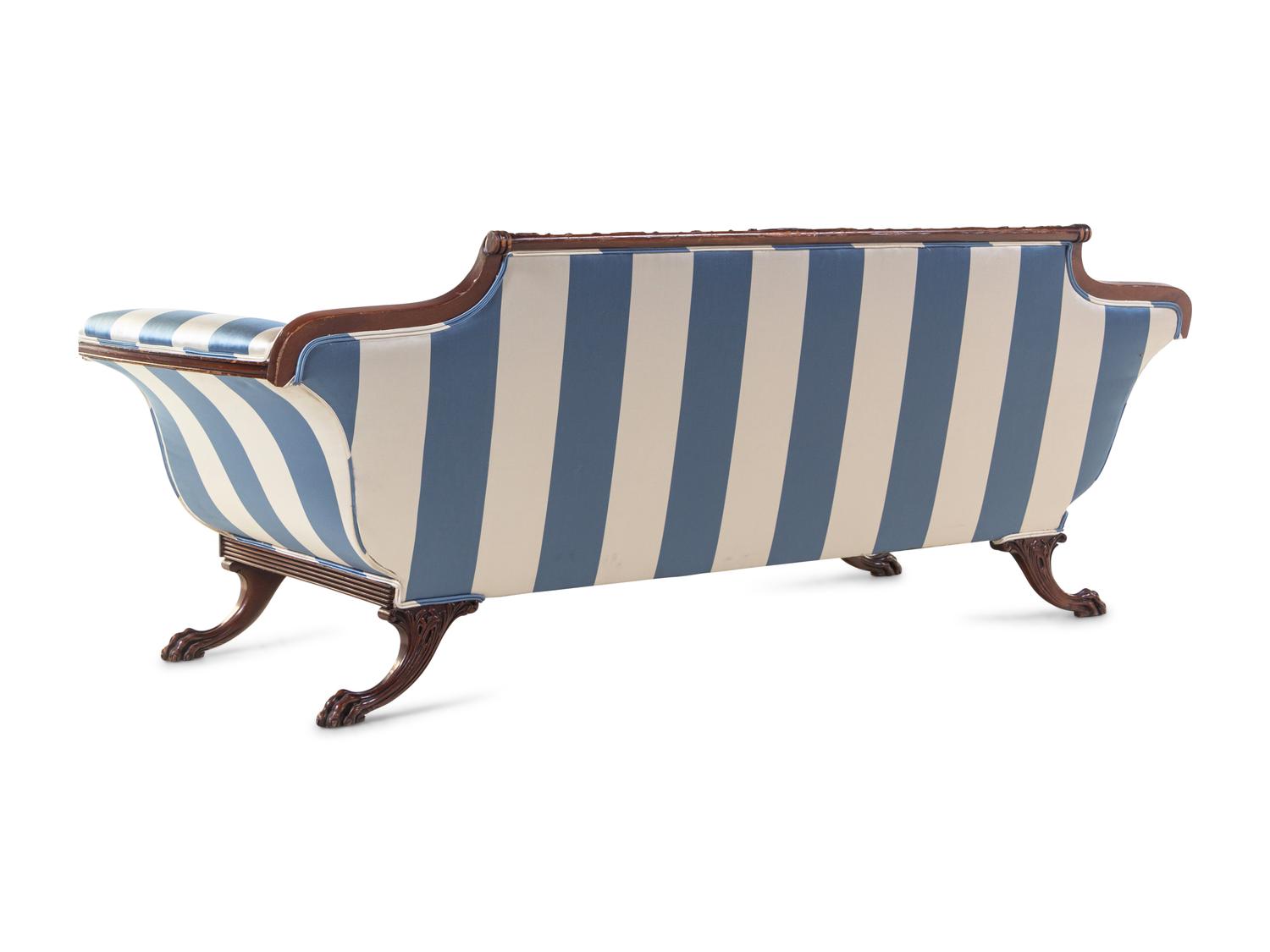 A Regency Style Scalamandré Satin Upholstered Sofa