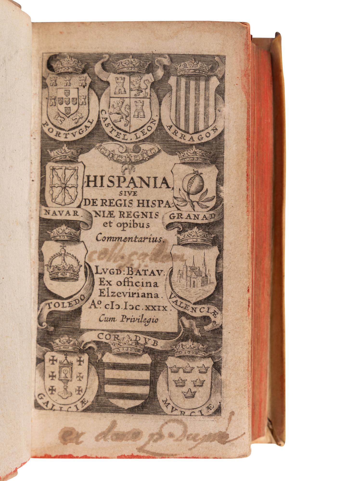 [EXPLORATION -- AMERICAS]. LAET, Johannes de (1593-1649). Hispania, sive de regis Hispaniae regnis et opibus commentarius . Leiden: Elzevir, 1629.