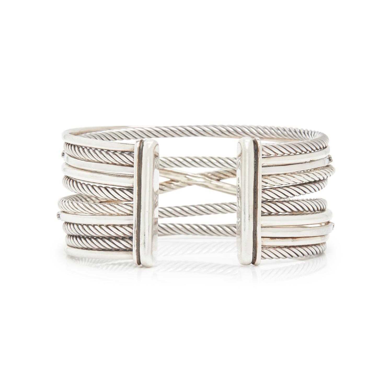 DAVID YURMAN, WHITE GOLD, SILVER, DIAMOND AND BLACK DIAMOND CUFF BRACELET