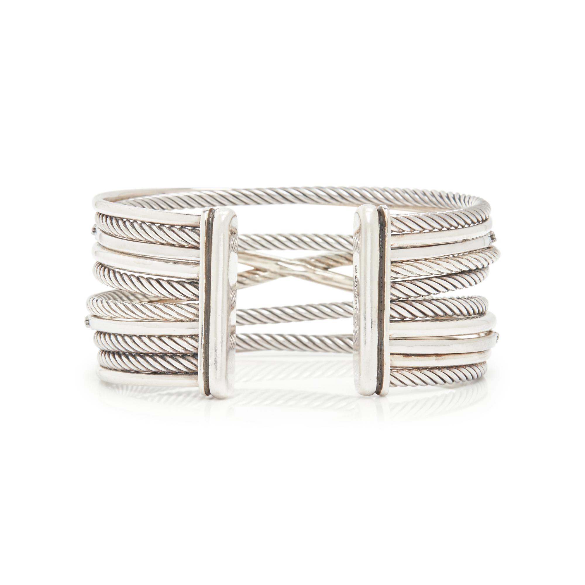 DAVID YURMAN, WHITE GOLD, SILVER, DIAMOND AND BLACK DIAMOND CUFF BRACELET