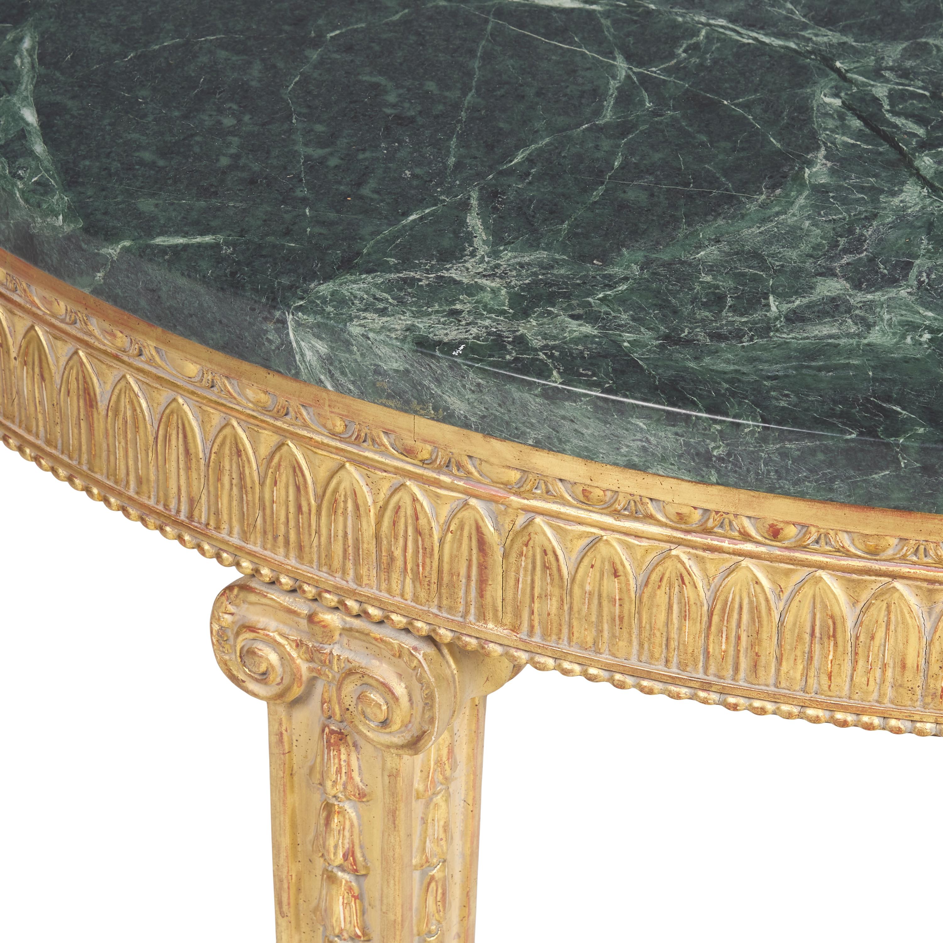 A Neoclassical Style Giltwood and Marble-Top Demilune Console Table