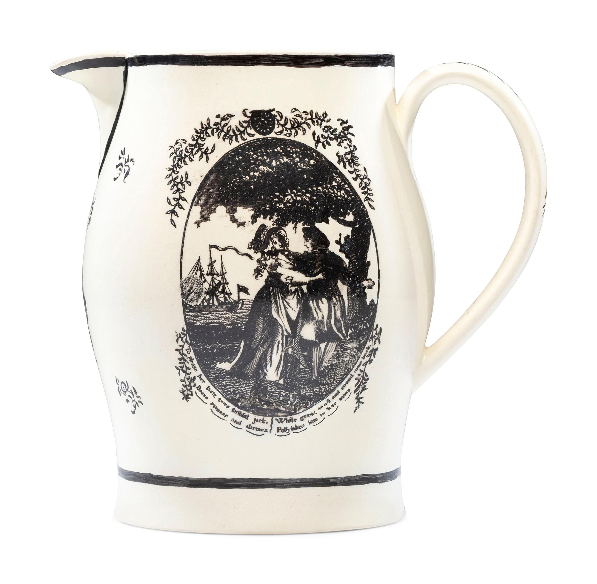A Rare Liverpool Transfer-Printed Creamware 'Union to the People of America' Pitcher