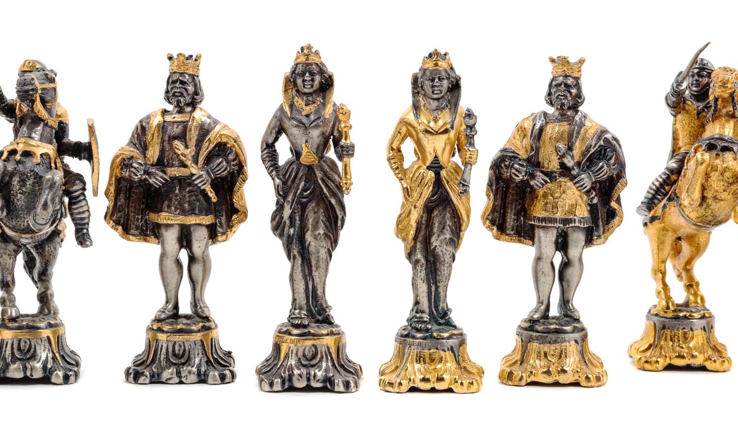 A Giuseppe Vasari Gilt and Silvered Bronze Medieval Chess Set