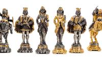 A Giuseppe Vasari Gilt and Silvered Bronze Medieval Chess Set
