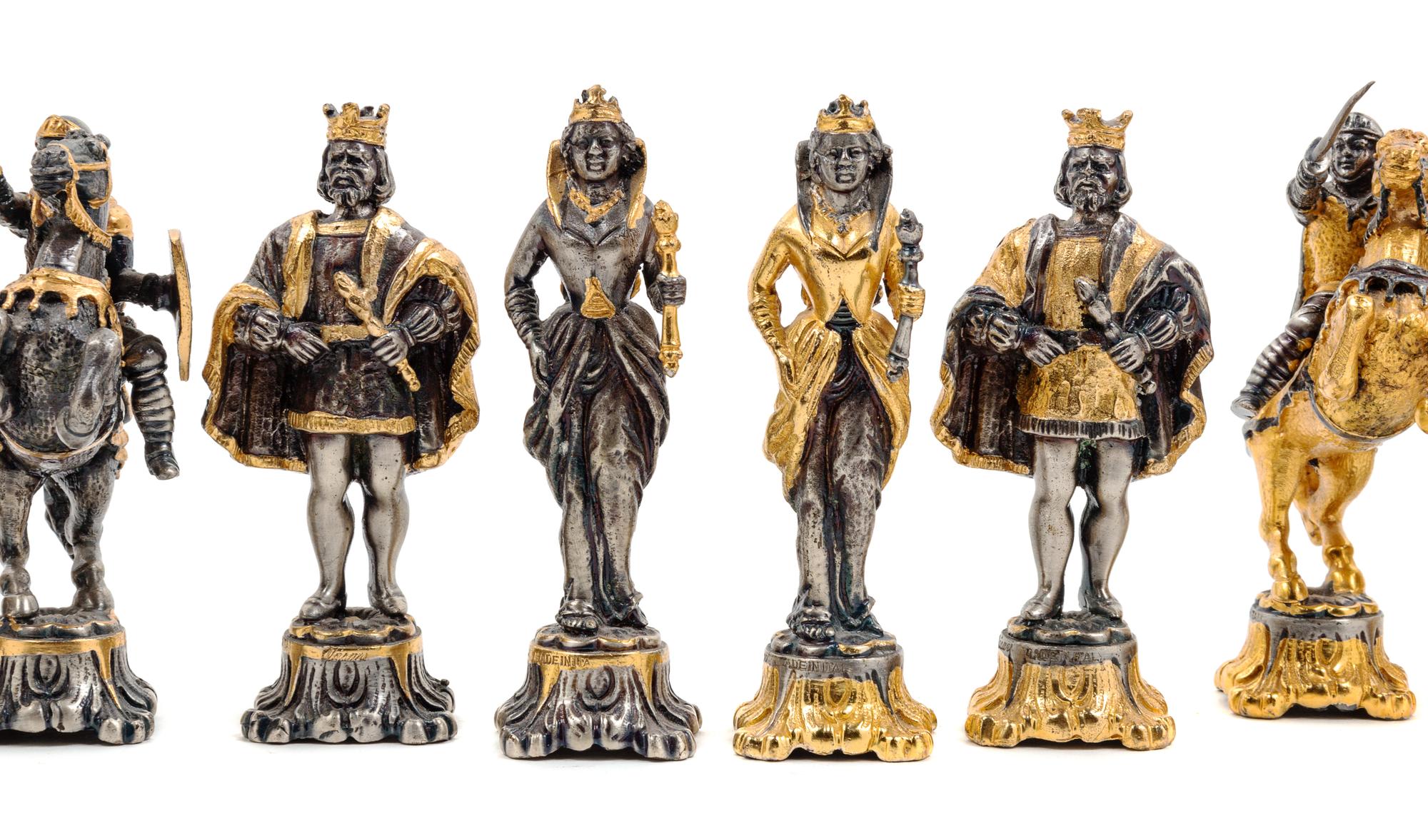 A Giuseppe Vasari Gilt and Silvered Bronze Medieval Chess Set
