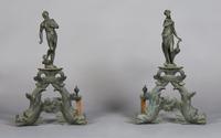 A Pair of Cast Iron Figural Andirons, Height 25 inches.
