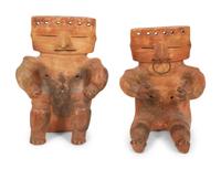 Two Quimbaya Style Pottery Seated Figures