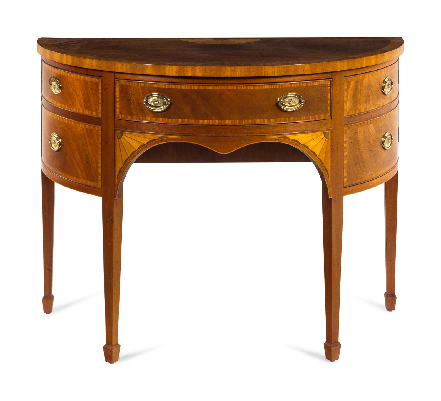 A Baker Federal Style Mahogany Demilune Table