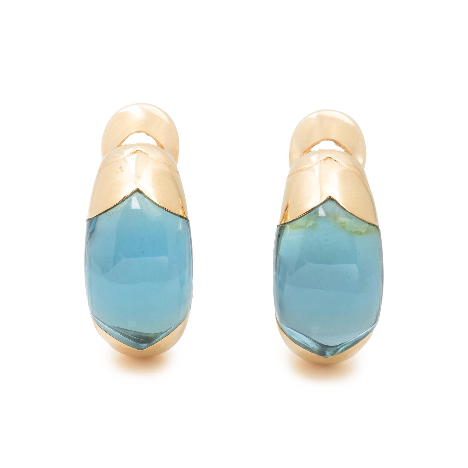 BULGARI, YELLOW GOLD AND BLUE TOPAZ 'TRONCHETTO' CLIP EARRINGS