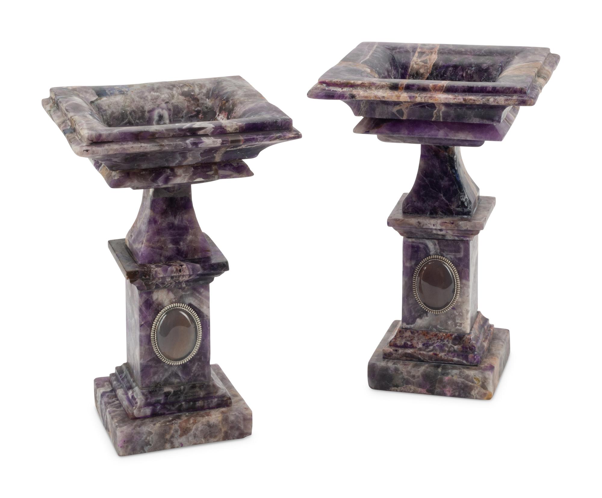 A Pair of Hardstone Square Tazze
